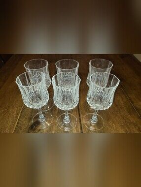 Set of 6 Vintage Cristal d'Arques Longchamp Crystal Water Goblets 7" France